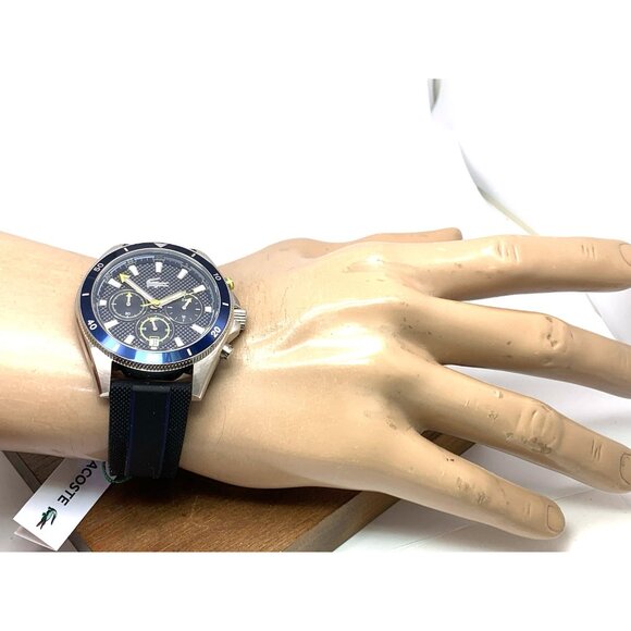 Lacoste Men's Watch 2011361 Quartz Chronograph Blue Dial Black Rubber Strap 43mm - Picture 4 of 13